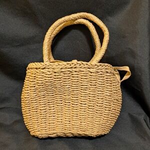 Beachy Woven Basket Purse Boho Cruise Vacation Coastal Gathered Cinch Liner 10x7